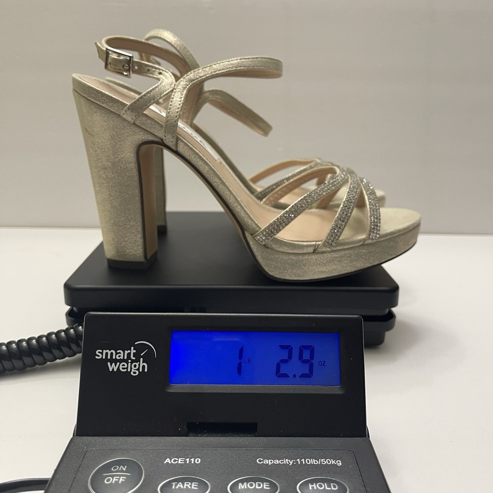 Nina Saralyn Platino Platfom Sandal Heel Size 8 Gold Rhinestone Wedding Holiday - Picture 10 of 10